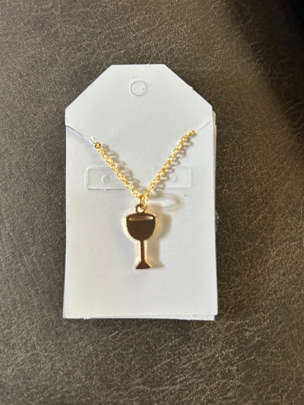 Gold Tone Wine Glass Pendant Necklace - Women Jewelry - Picture 2 of 2